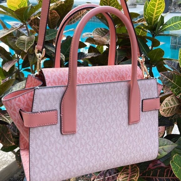 Michael Kors Carmen Medium Color-Block Logo Flap Satchel Sherbert - Picture 4 of 16